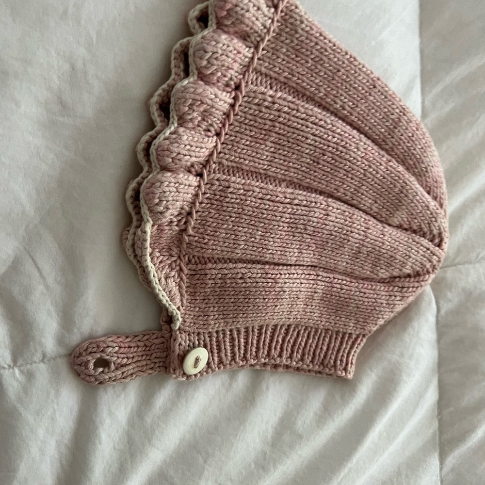 6-12m misha & puff pink WOOL bonnet